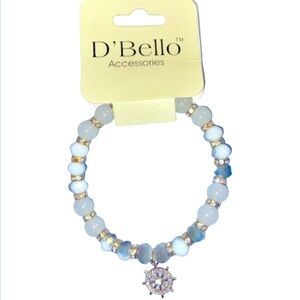 NWT Beaded Blue Stretch Bracelet Gold Tone Rhinestone Ship Anchor Charm